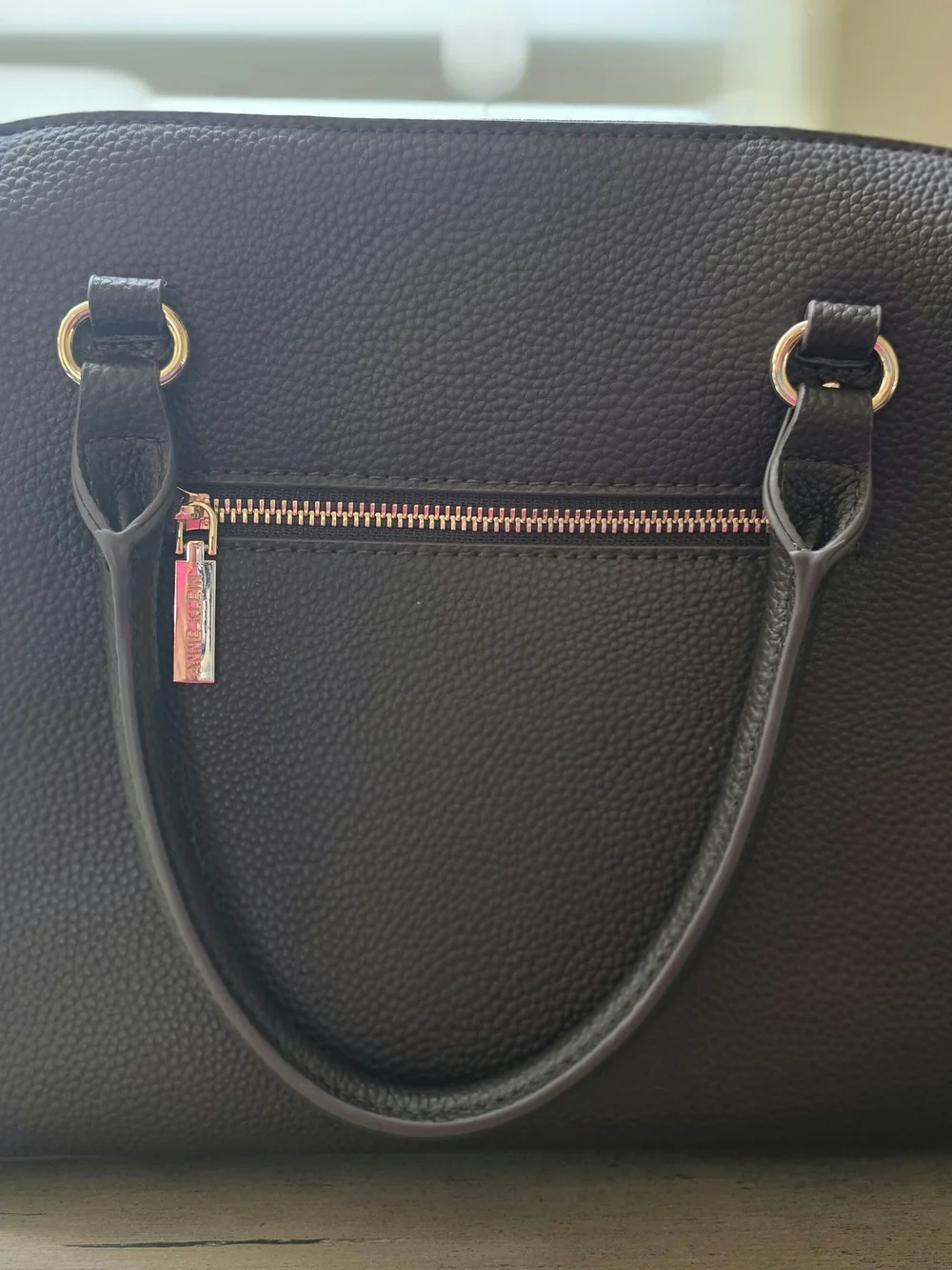 Anne Klein Black Pebbled Dome Satchel with Polka Dot Charm
